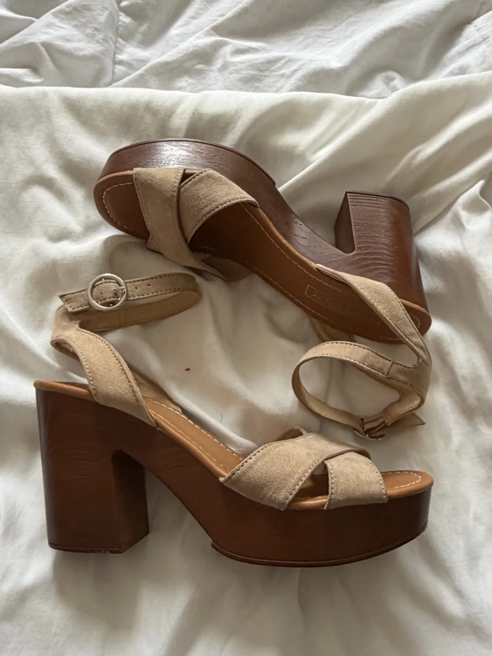 Princess Polly Tan Suede Platform Sandals with Block Heel